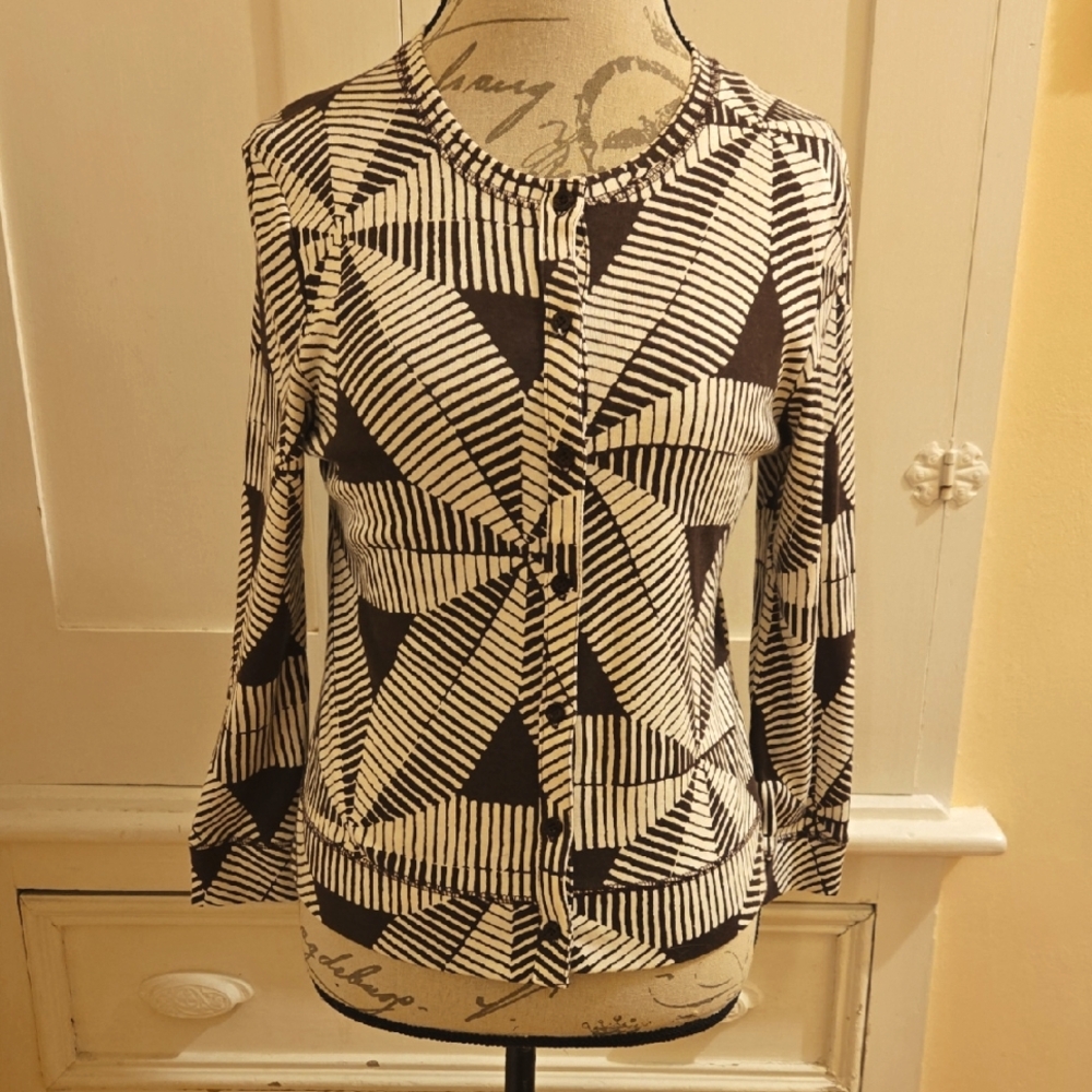 Rafaella graphic print brown and cream cardigan Sz S
